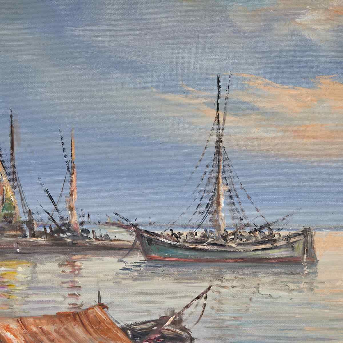 Oil On Canvas Serenity Of A Maritime Landscape By Renzo Del Greco photo for sale