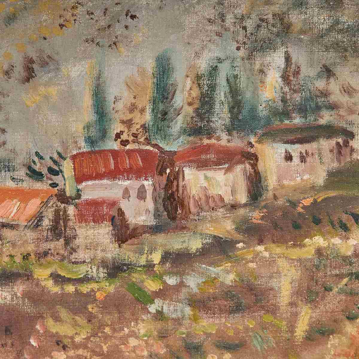 Oil On Canvas Enchanting Landscape With Rural Houses By A. Sgherri, 1970s photo furniture