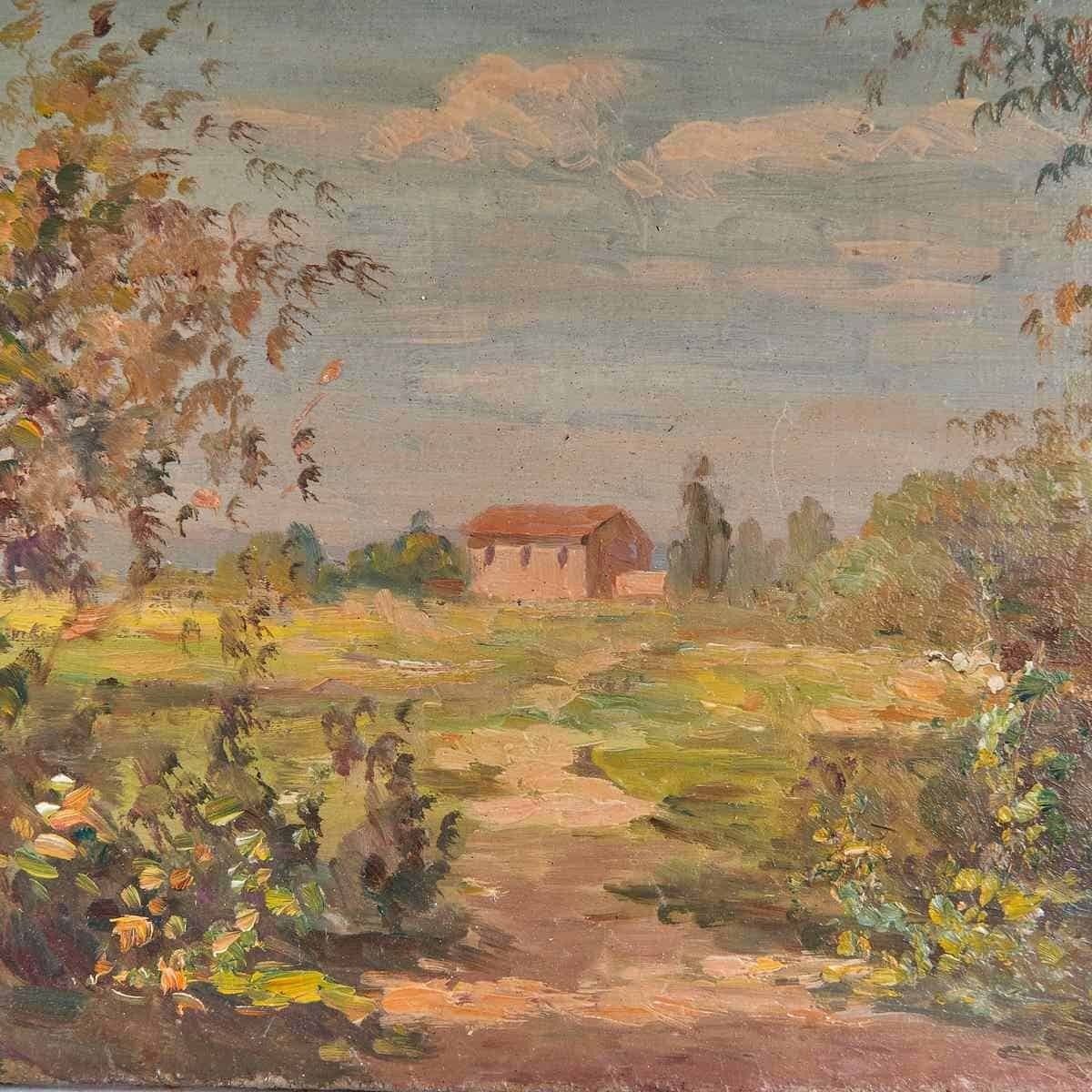 Oil On Panel Enchanting Landscape In Oil On Canvas By Renzo Del Greco photo furniture