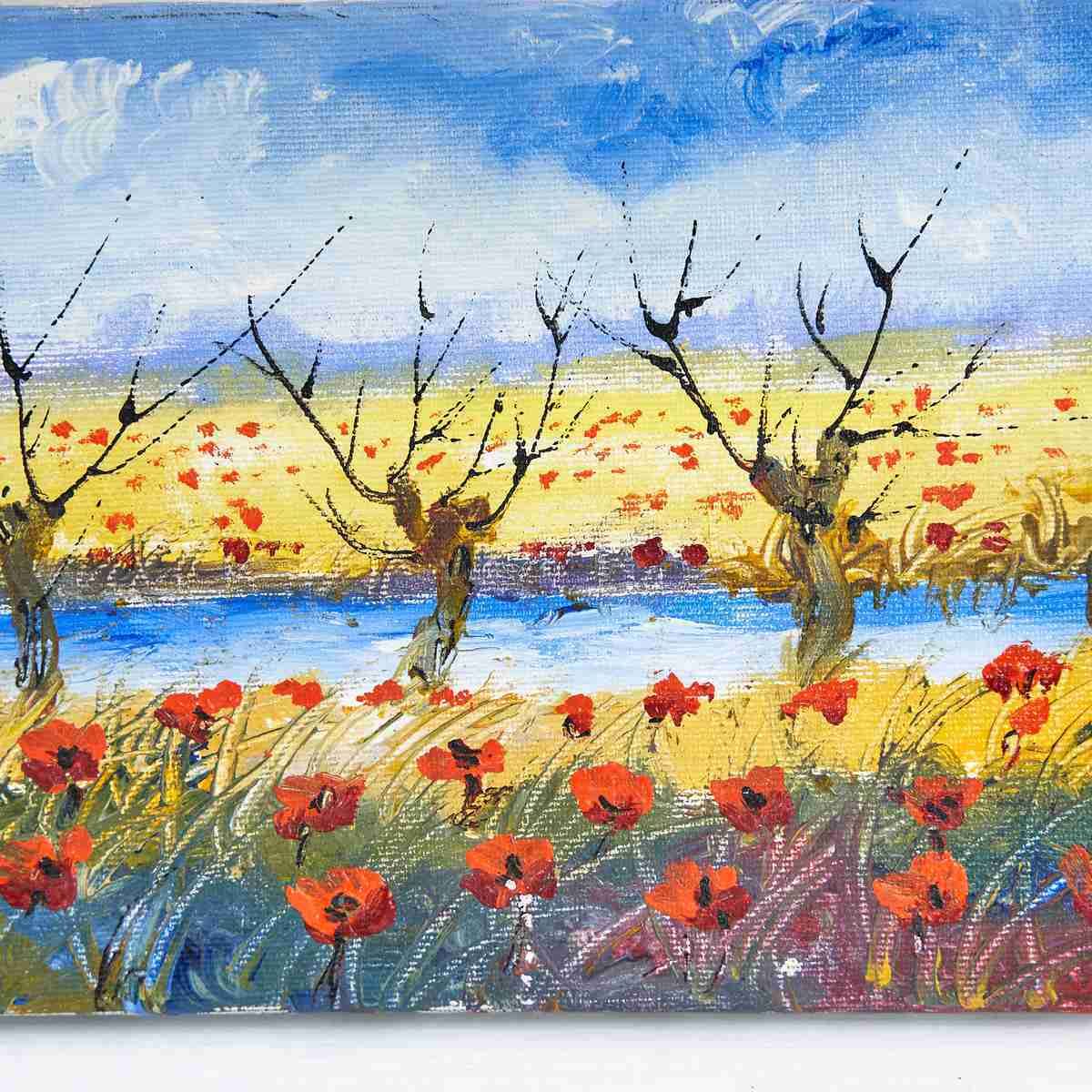 Oil On Vintage Canvas, Field Of Flowers photo for sale