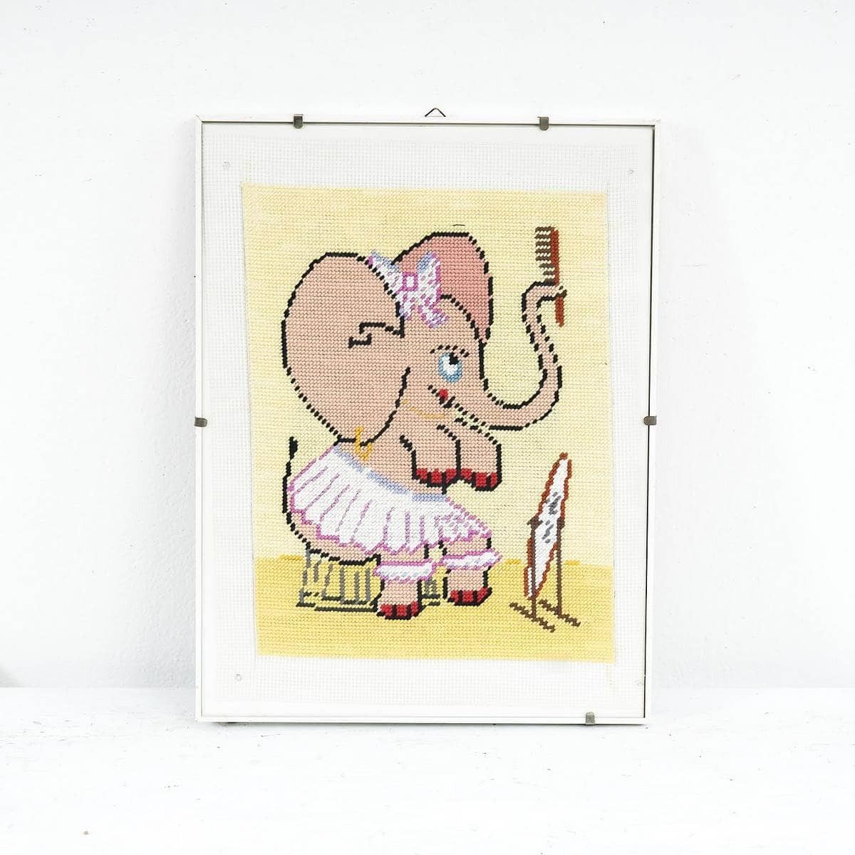 Cross Stitch Picture Of A Delightful Dancing Elephant In Cross Stitch