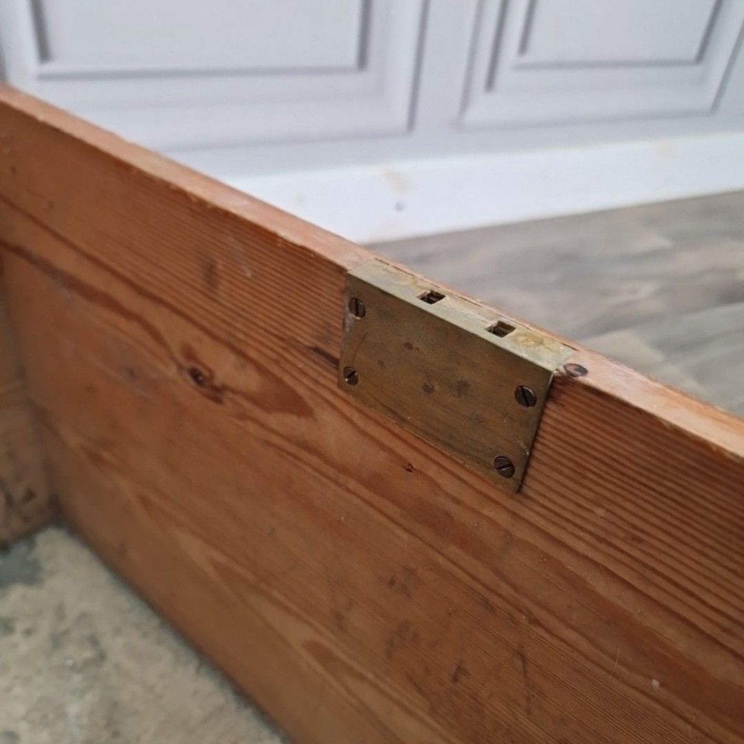 photo for sale Antique Pine Storage Trunk Chest Wooden Blanket Tool Box Rustic Coffee Table