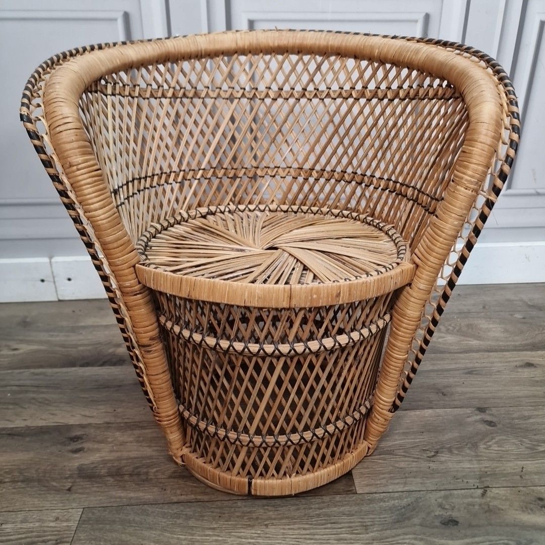 Retro Vintage Childs Small Rattan Bamboo Tub Chair Mid Century Seat Boho Tiki photo for sale
