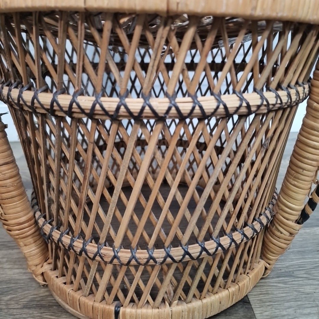 Furniture Retro Vintage Childs Small Rattan Bamboo Tub Chair Mid Century Seat Boho Tiki photo