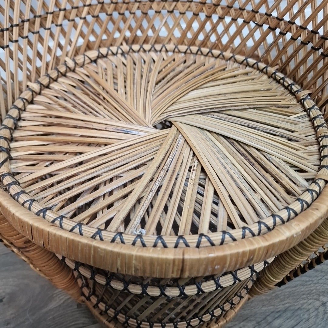 60.0 Retro Vintage Childs Small Rattan Bamboo Tub Chair Mid Century Seat Boho Tiki photo