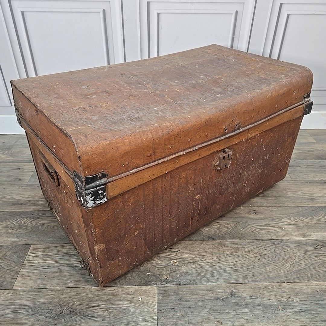 Vintage Metal Steamer Trunk Blanket Box Storage Chest Planter Industrial Retro photo furniture