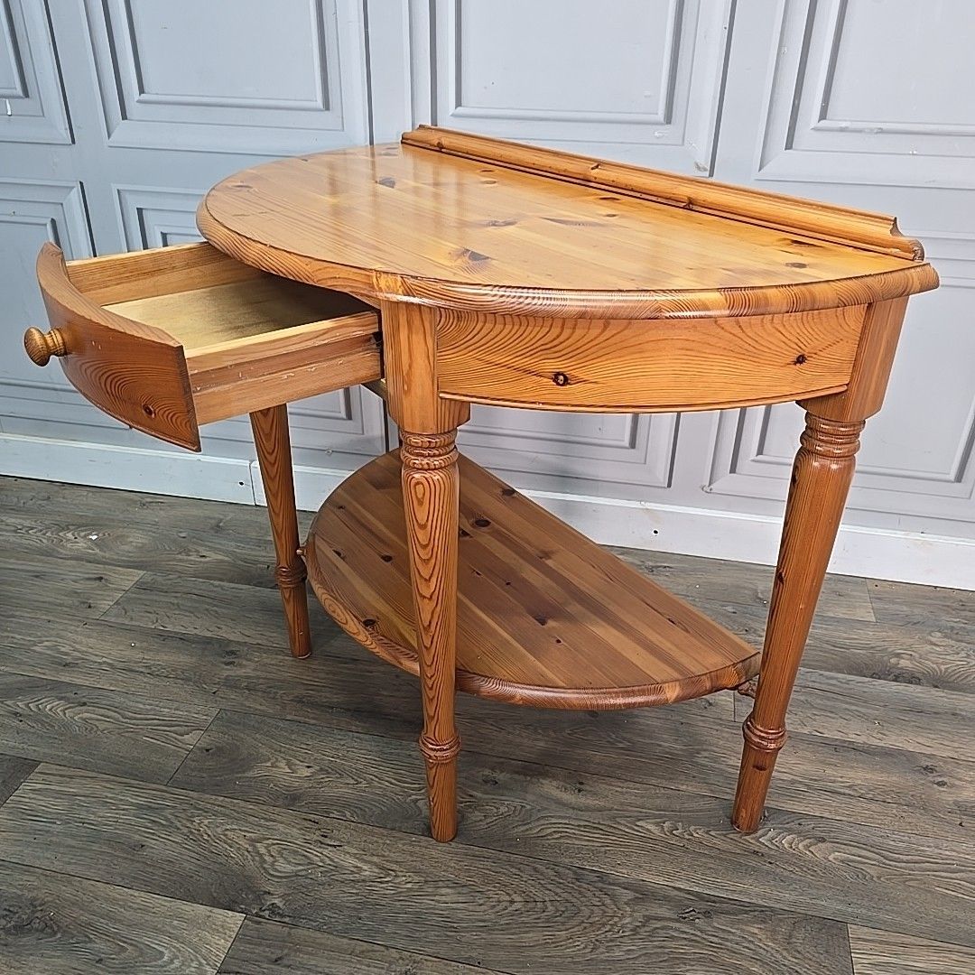 photo buy Vintage Ducal Console Table – Solid Pine Half Moon Hall Table Drawer Demi Lune
