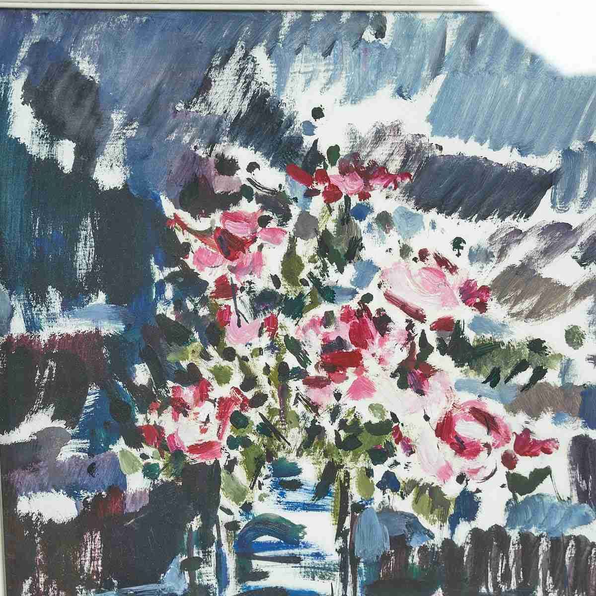 Olieverf Op Doek: Schilderij Met Kleurrijke Bloemen Van Silvan Gastone Ghigi photo for sale