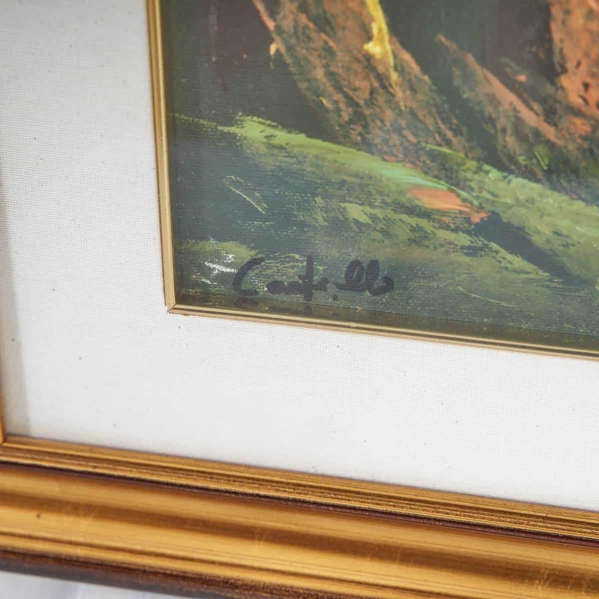Oil On Canvas Elegant Landscape Painting With Golden Frame, 1980s photo Art
