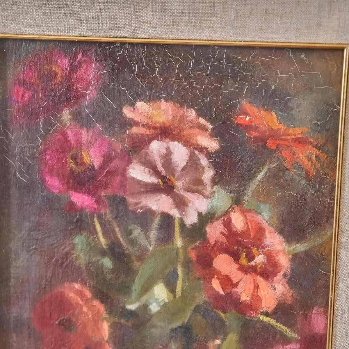 Oil On Canvas Refined Vintage Flower Painting, 1960s photo furniture