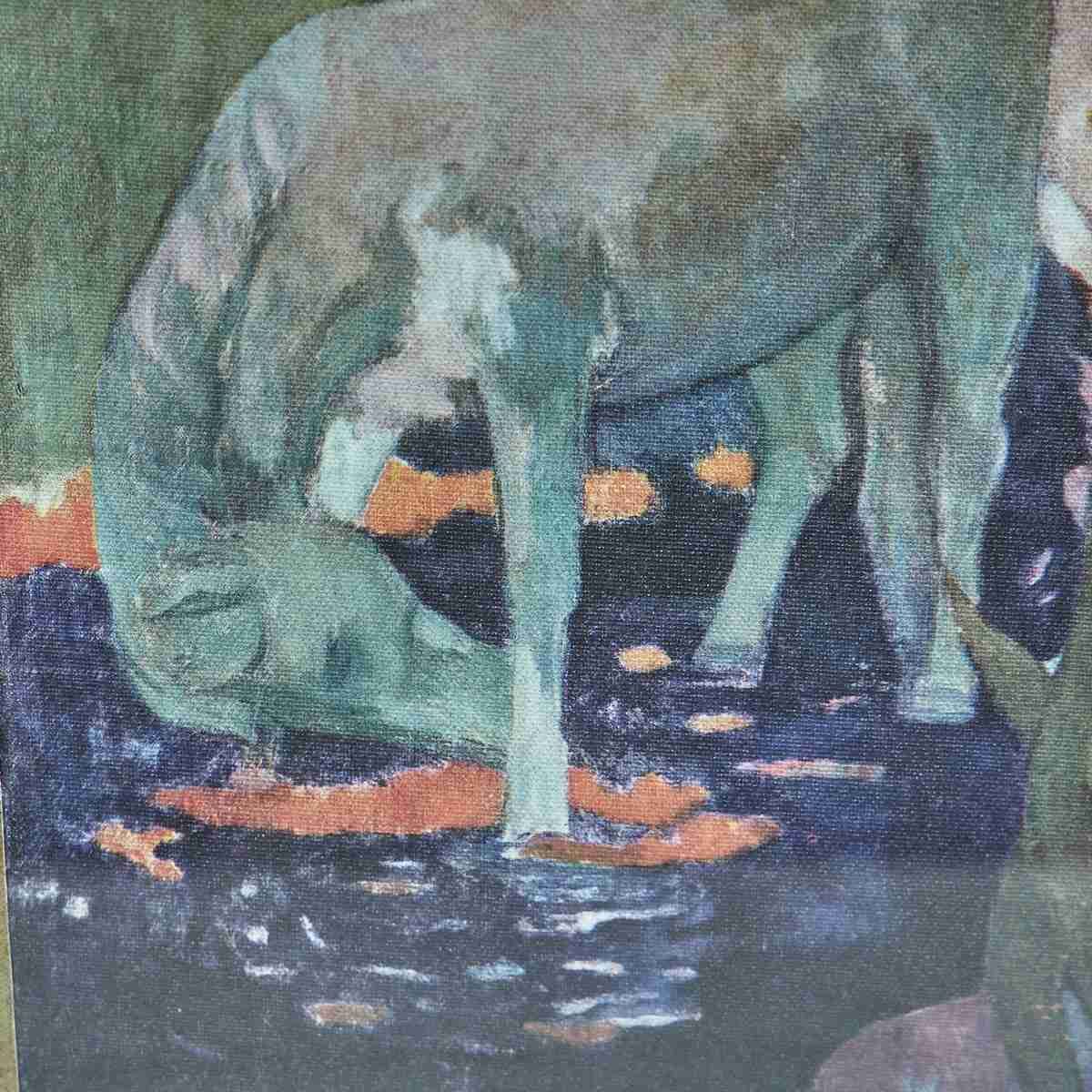 Enchanting Print Of Gauguin's Horses And Nature Painting Vintage photo for sale