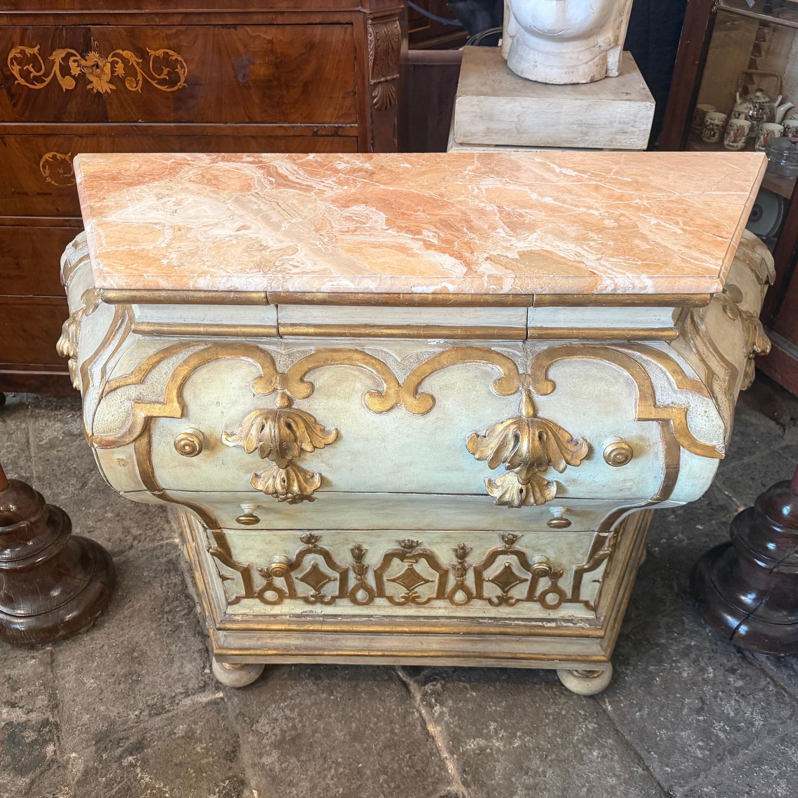 An Original Baroque Lacquered And Gilt Wood And Marble Venetian Chest Of Drawers photo furniture