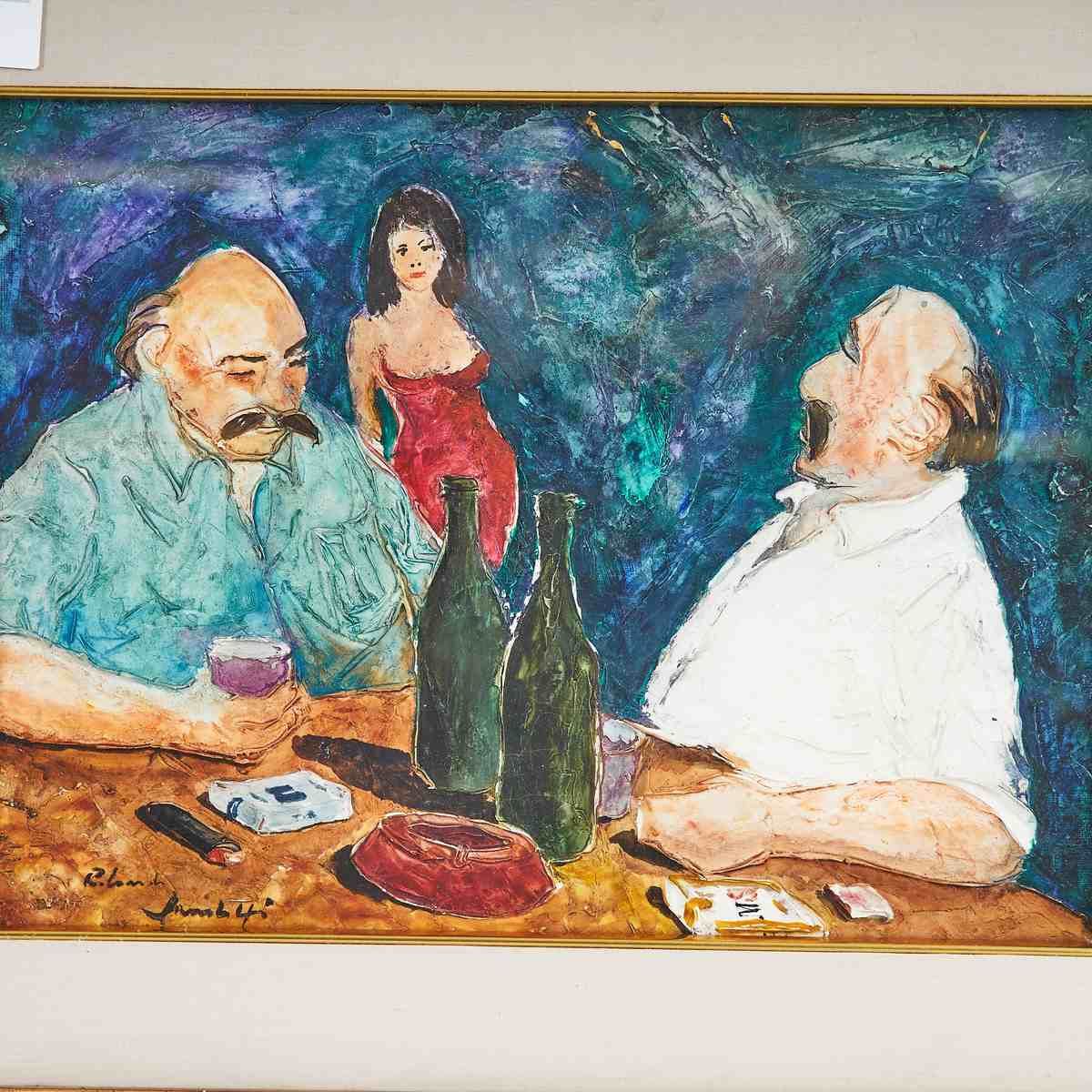 Female Portrait Painting In A Golden Frame, Card Players, 1970s photo furniture