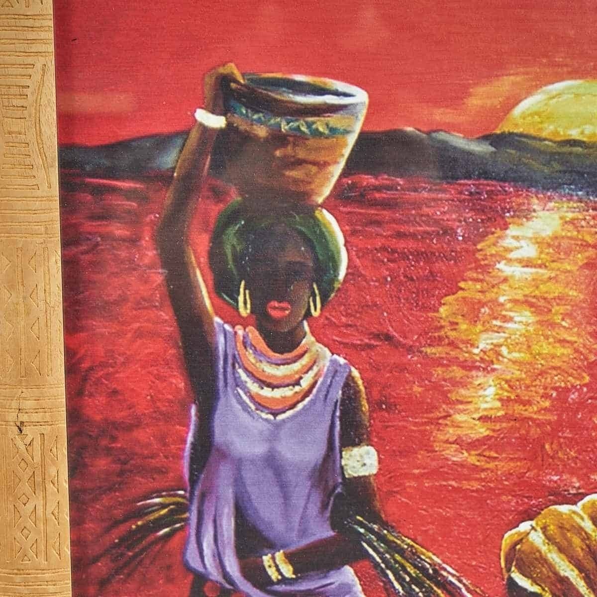 Vintage African Painting Of Women Gatherers At Sunset photo for sale