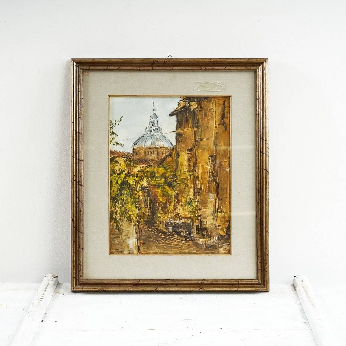 Oil On Canvas City View With Golden Frame, By Paola Sgarzi