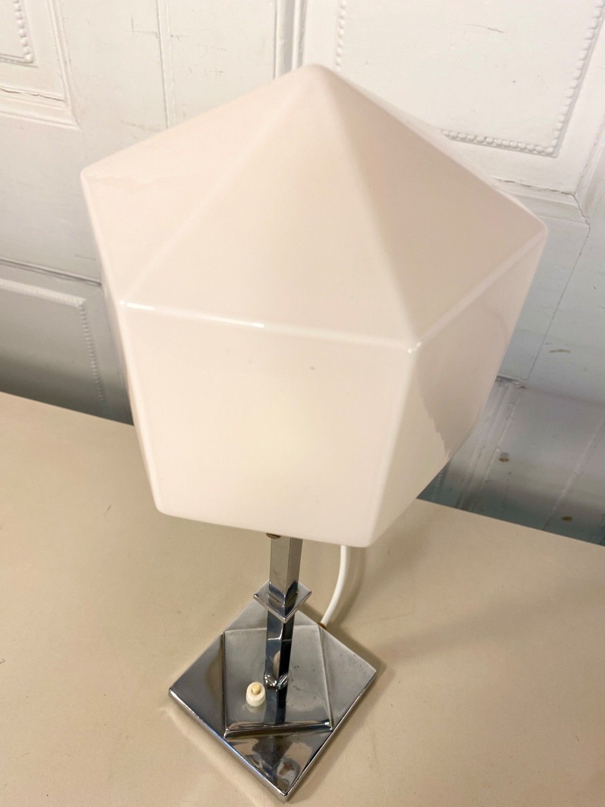 photo furniture Original Art Deco Chrome With White Opaline Glass Globe Desk, Table Lamp.