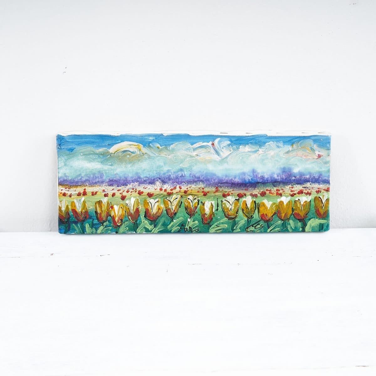 Oil On Vintage Canvas, Field Of Flowers