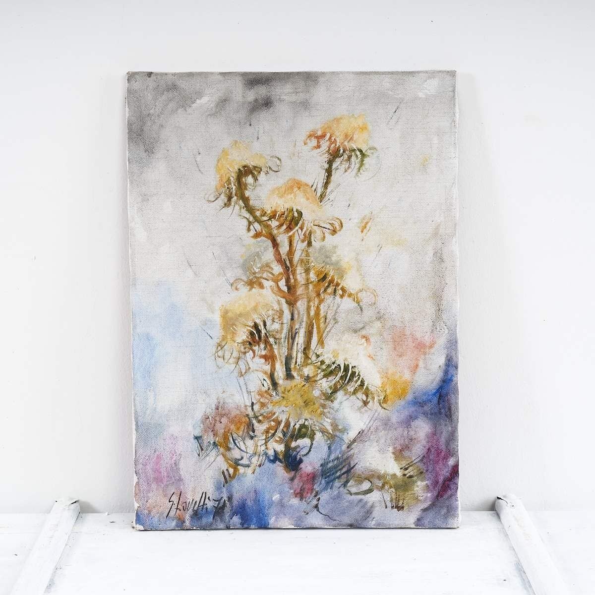 Oil On Canvas Elegant Floral Artwork By Giovanni Lovetti, Painter From Ferrara.