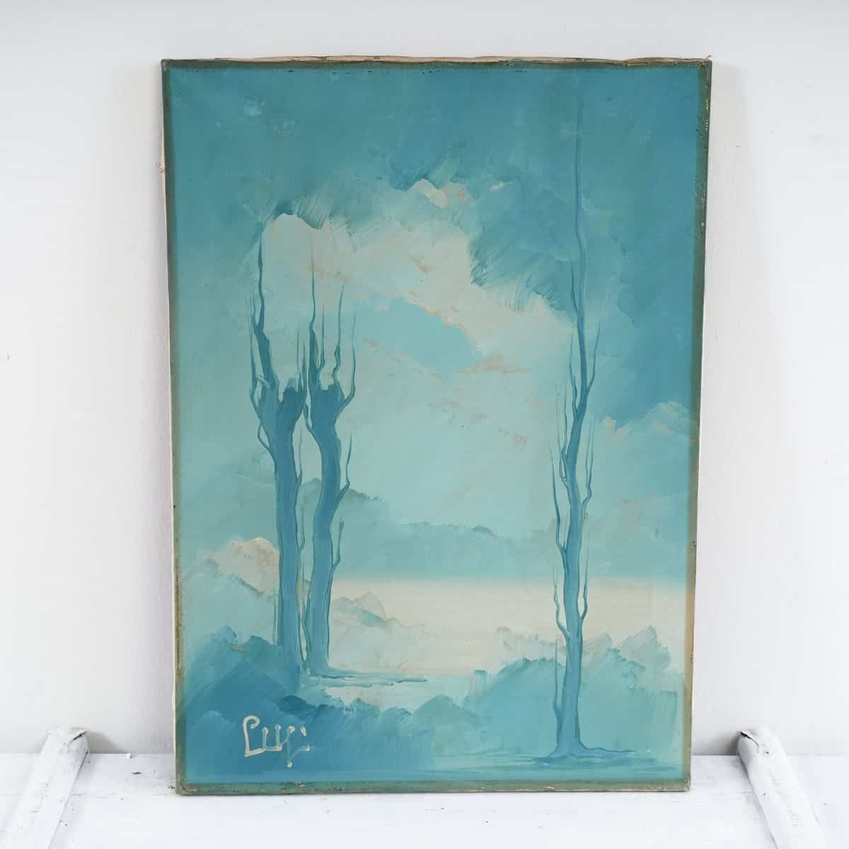 Oil On Canvas Abstract In Blue By Lupi, 1970s.