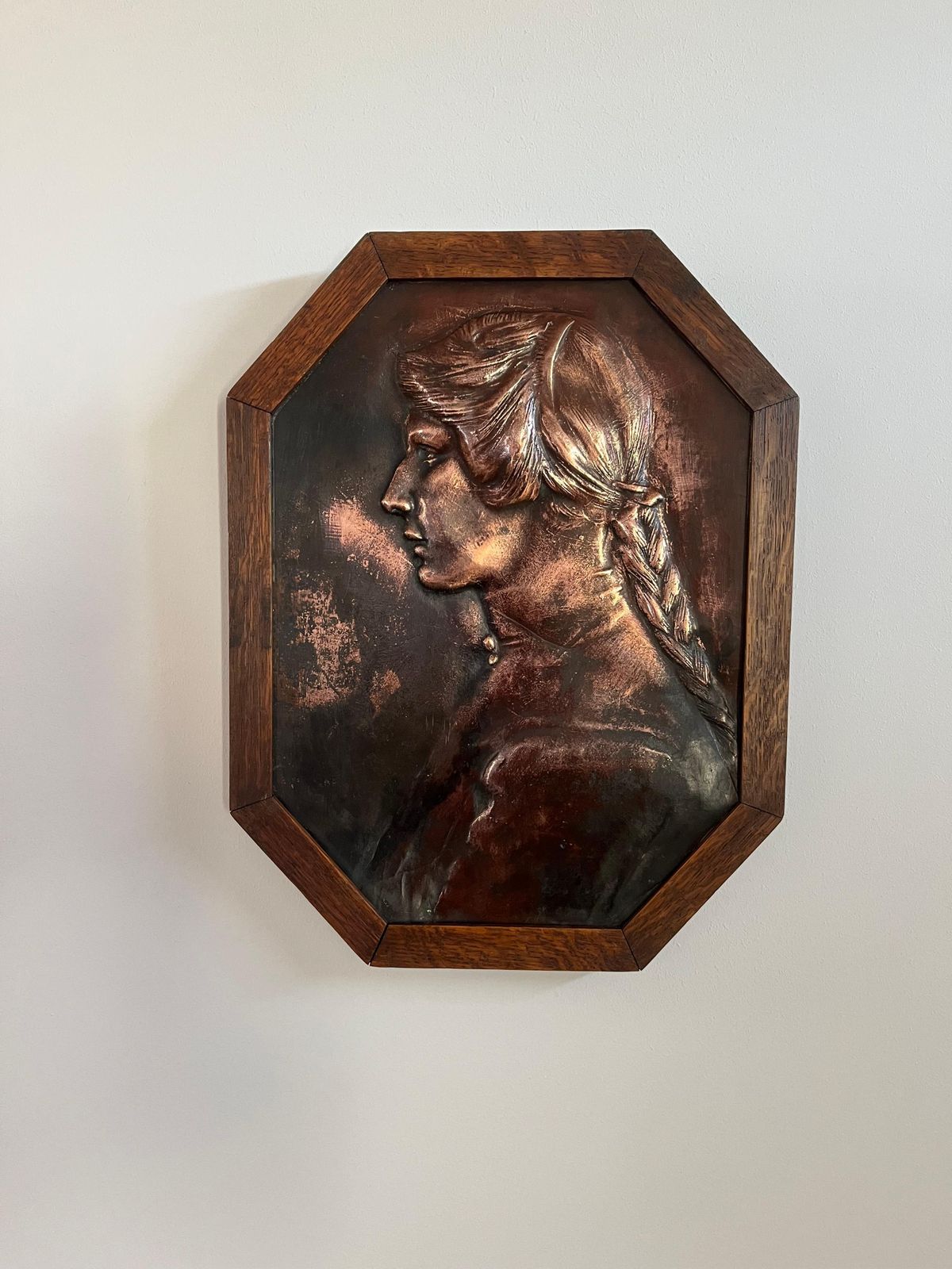 Aesthetic Movement Bronze Plaque Of A Lady In Oak Frame Handmade, Circa 1875 photo furniture