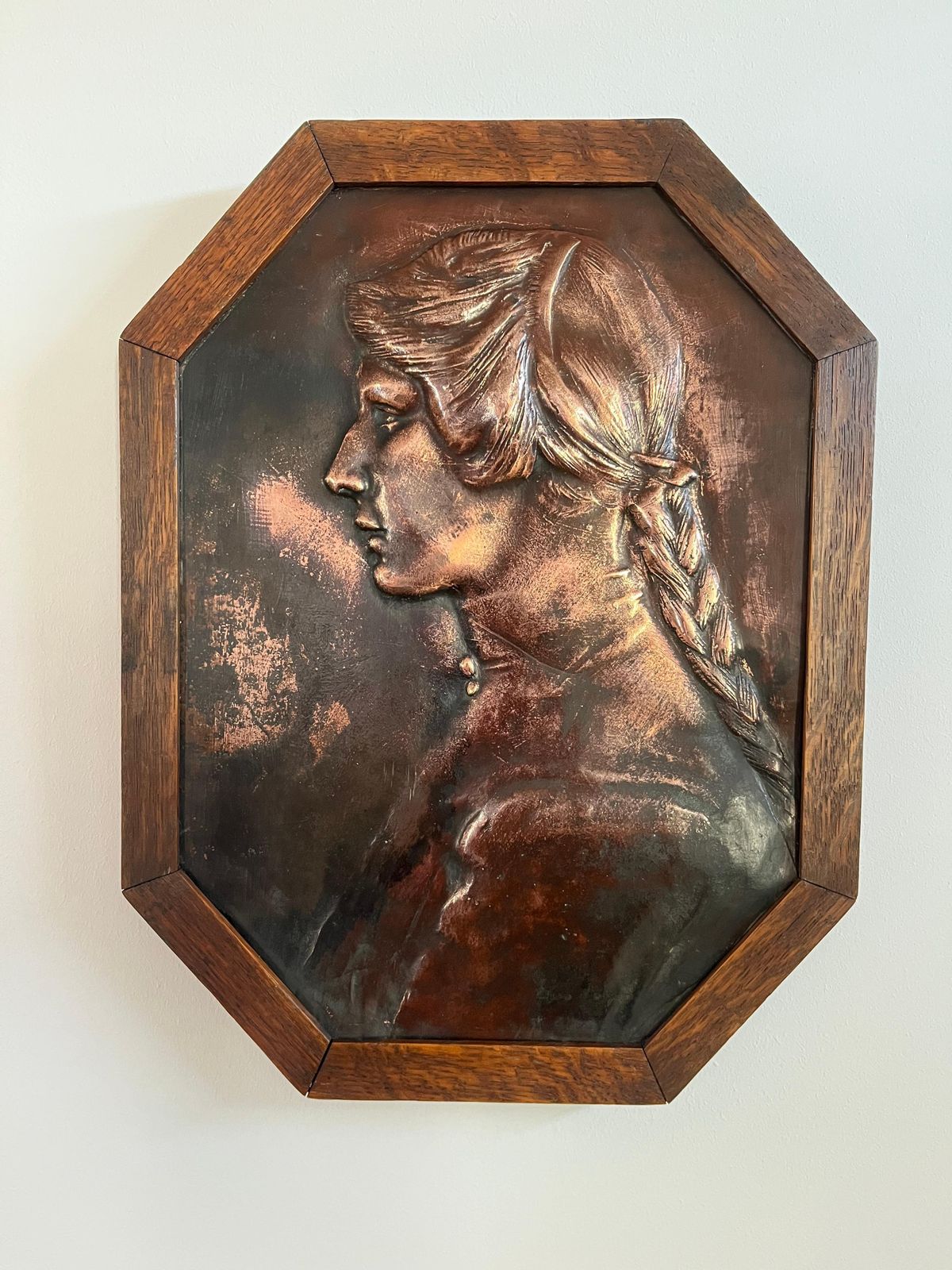Aesthetic Movement Bronze Plaque Of A Lady In Oak Frame Handmade, Circa 1875 photo Art