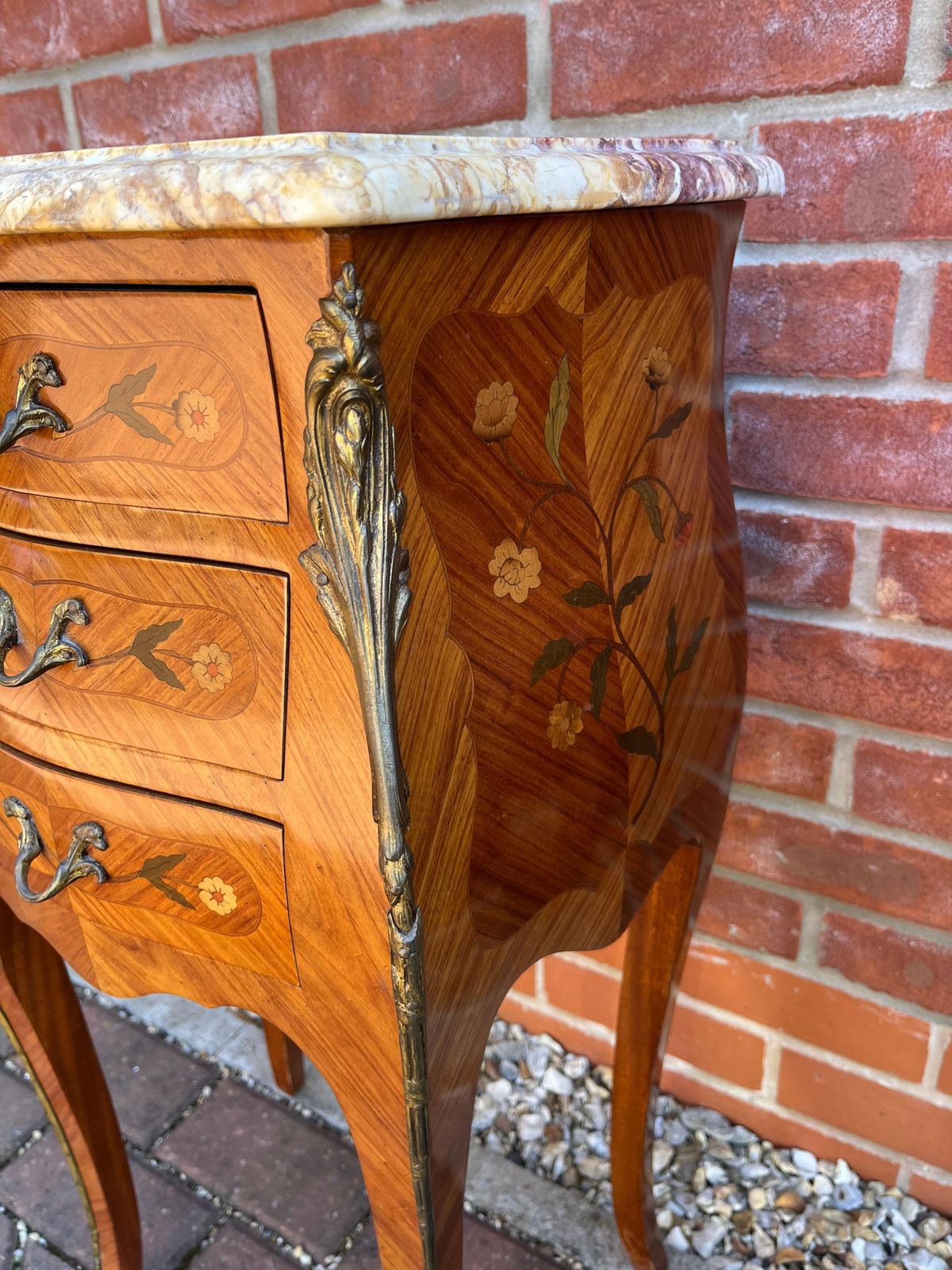 Pair Antique Bedside Cabinets Bombe Shape 3 Drawer Kingwood , France Ca 1900 photo buy