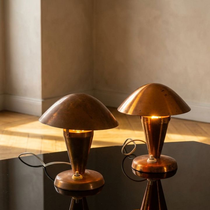 Table Lamps, Mid Century Copper Mushroom Shape, Vladimír Havel Kovona, 1960s, Czechoslovakia