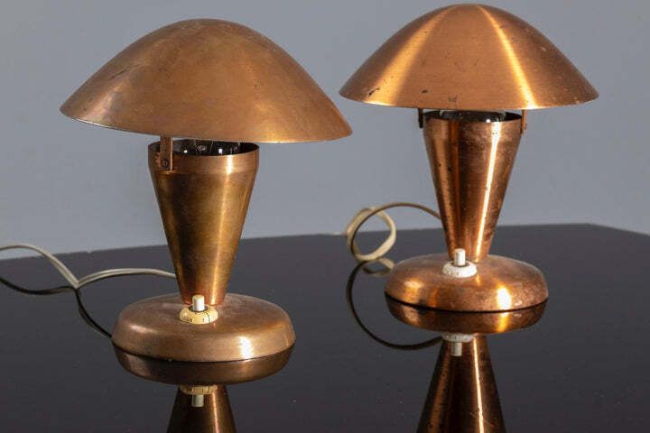Table Lamps, Mid Century Copper Mushroom Shape, Vladimír Havel Kovona, 1960s, Czechoslovakia photo 548.0