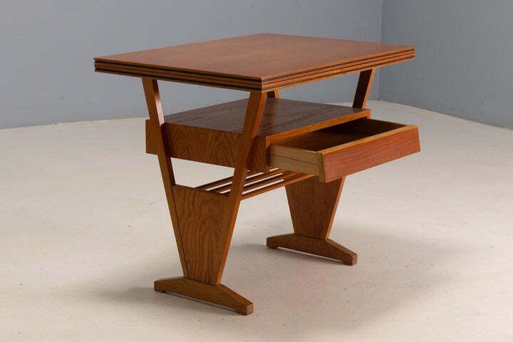 Salontafel, Mid Century, Uitklapbaar Blad Met Lade, Jaren 1960–1970, Tsjecho Slowakije photo 889.0