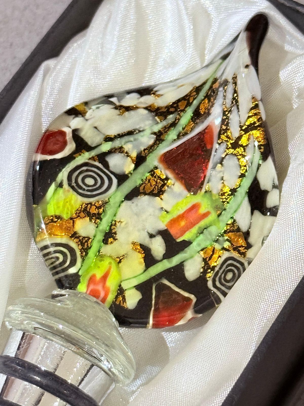 Murano Art Glass Bottle Stopper, Hand Blown Venetian Millefiori & Gold Aventurin photo vinterior
