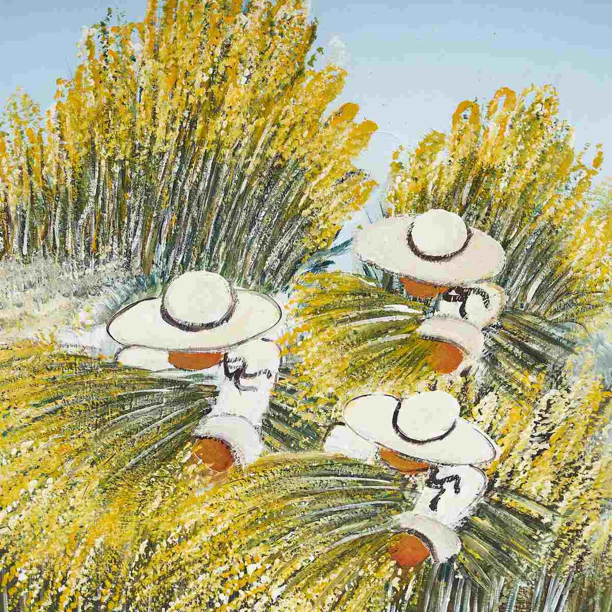 Oil On Canvas Peasants Harvesting By Costanza Mantovani photo for sale