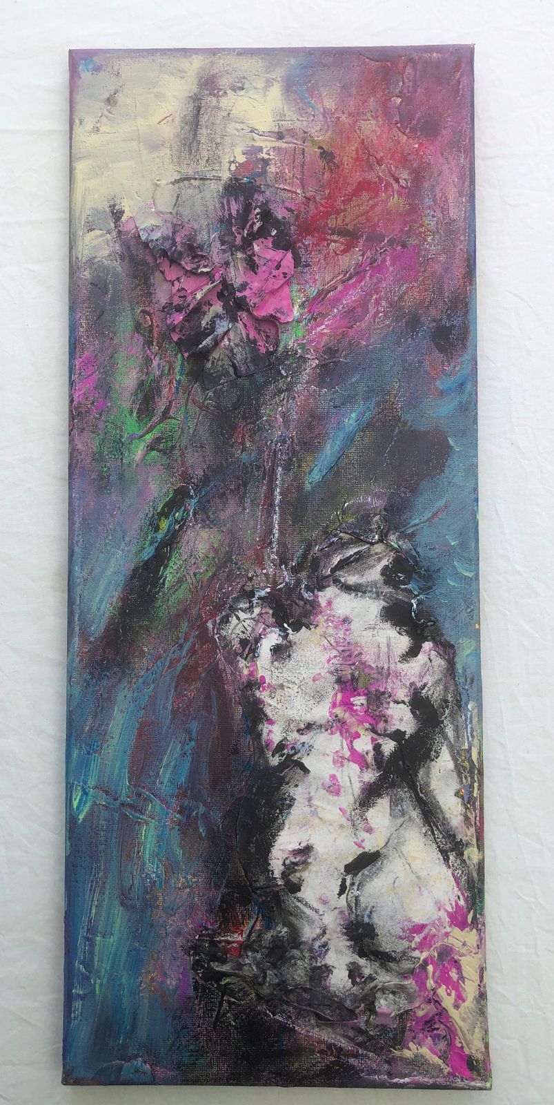 Nerea Caos, figure féminine nue expressionniste verticale, peinture à l'huile espagnole contemporaine abstraite, 2023
