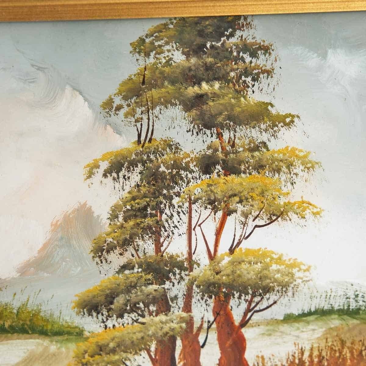 Oil On Panel Autumn Landscape Hand Painted, 1980s photo Art