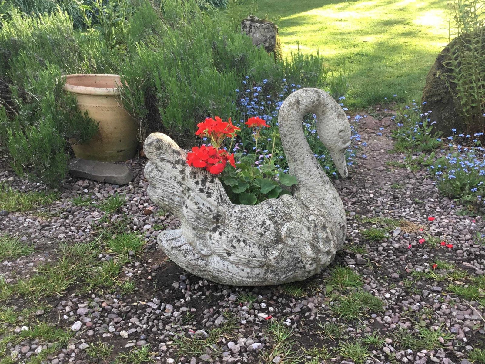 photo furniture Matching Pair Of Very Large Vintage Reconstituted Stone Swan Planters