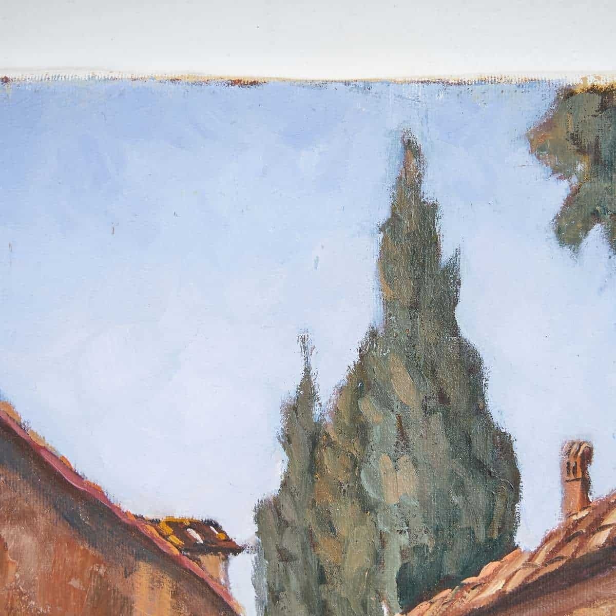 Oil Painting On Canvas, Enchanting Italian Landscape Painting, 1980s photo furniture