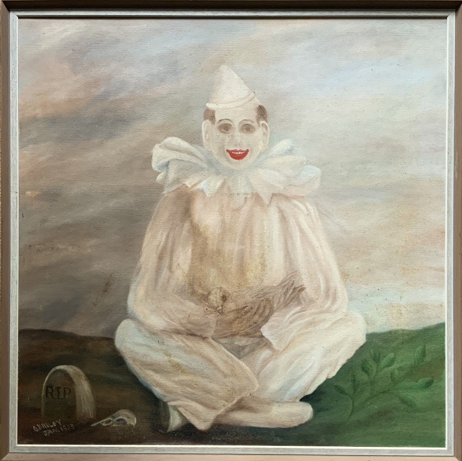 Large Circus Clown Portrait Painting Original Vintage 20th Century photo furniture