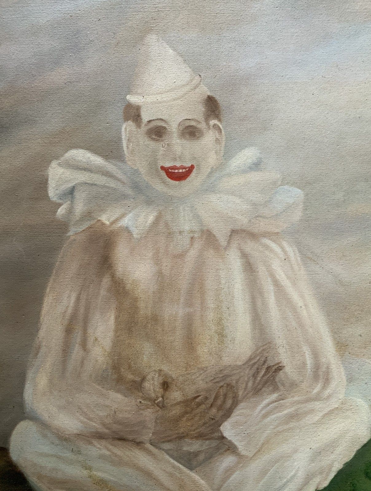 Large Circus Clown Portrait Painting Original Vintage 20th Century photo vintage