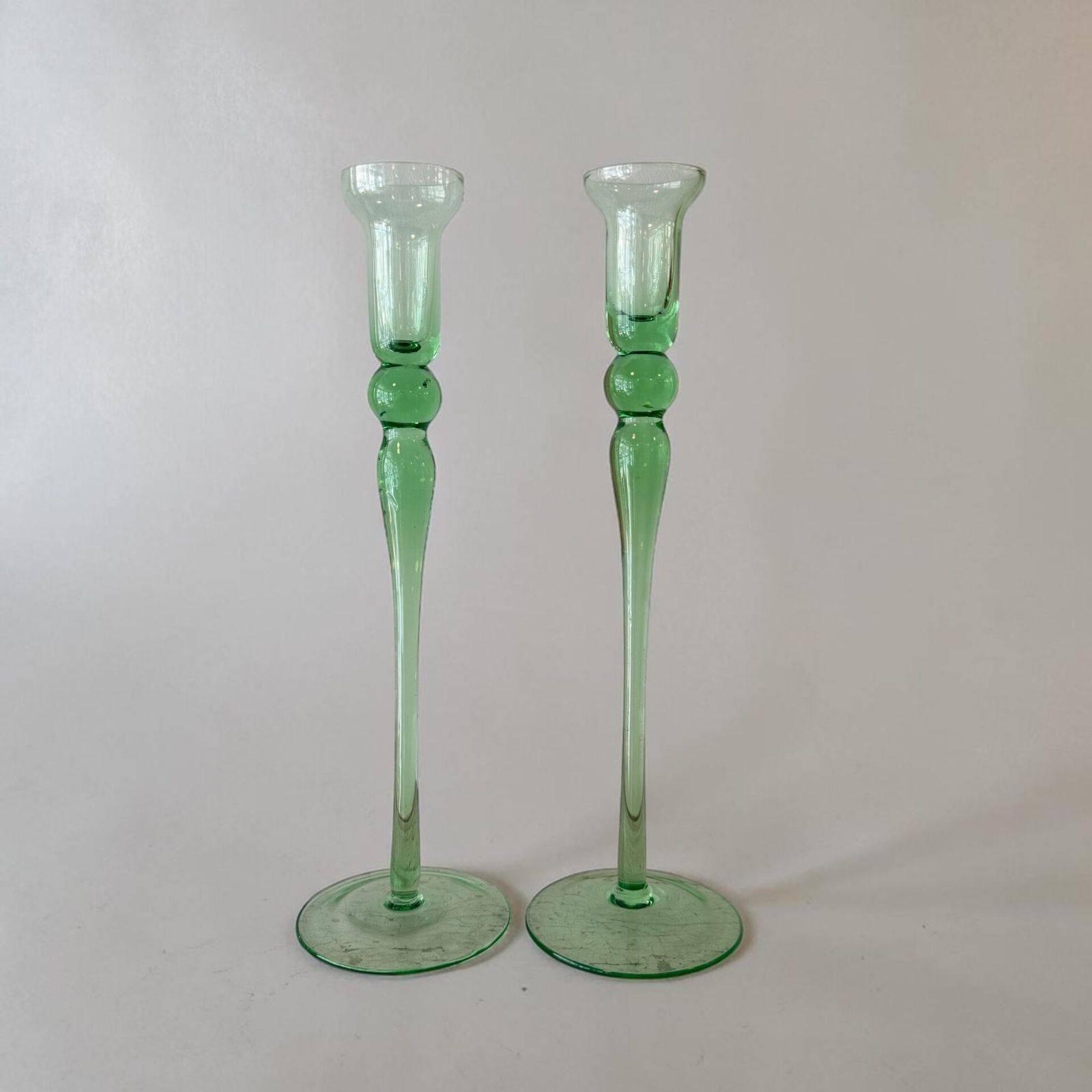 Pair Of Vintage Art Glass Candlesticks Circa 1970