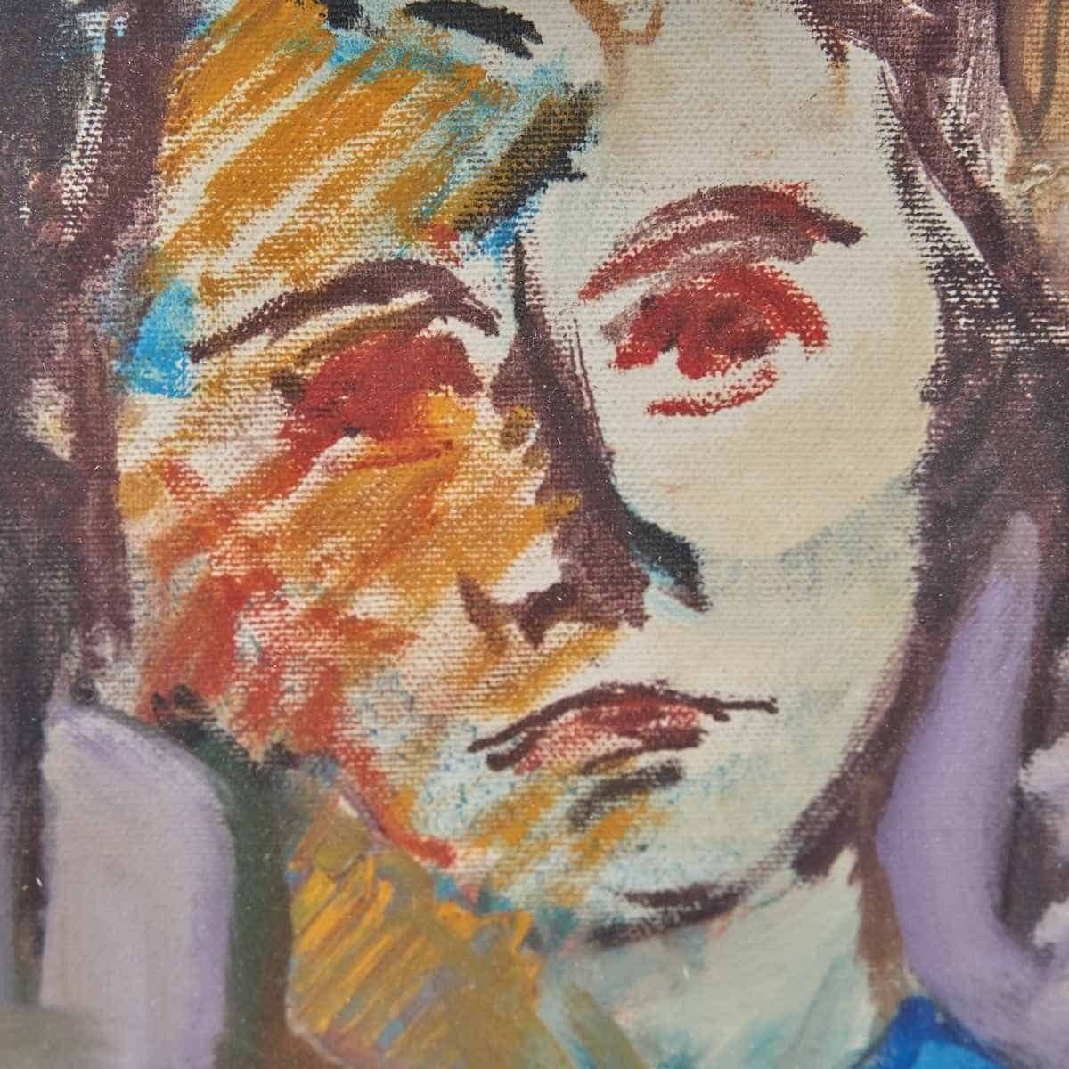 Expressionist Oil On Canvas With Vintage Frame, 1970s – 1980s photo Art