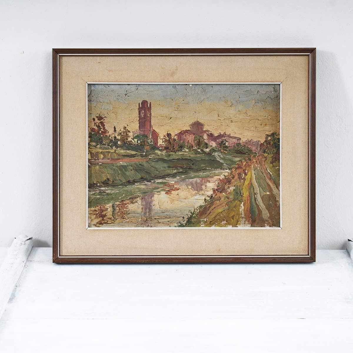 Vintage Italian Landscape Oil Painting With Classic Frame