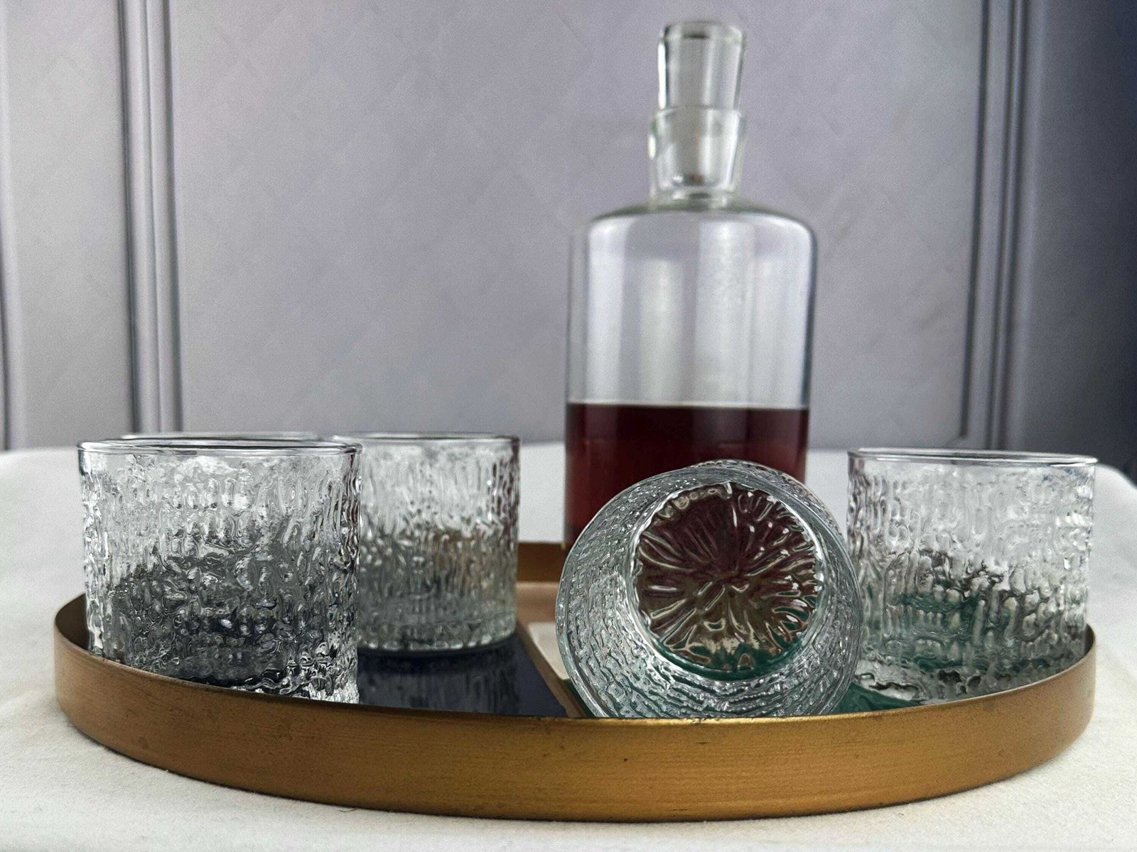 Set Of Six Vintage 1970s Bark Texture Ravenhead Siesta Tumblers 200ml Made In England.