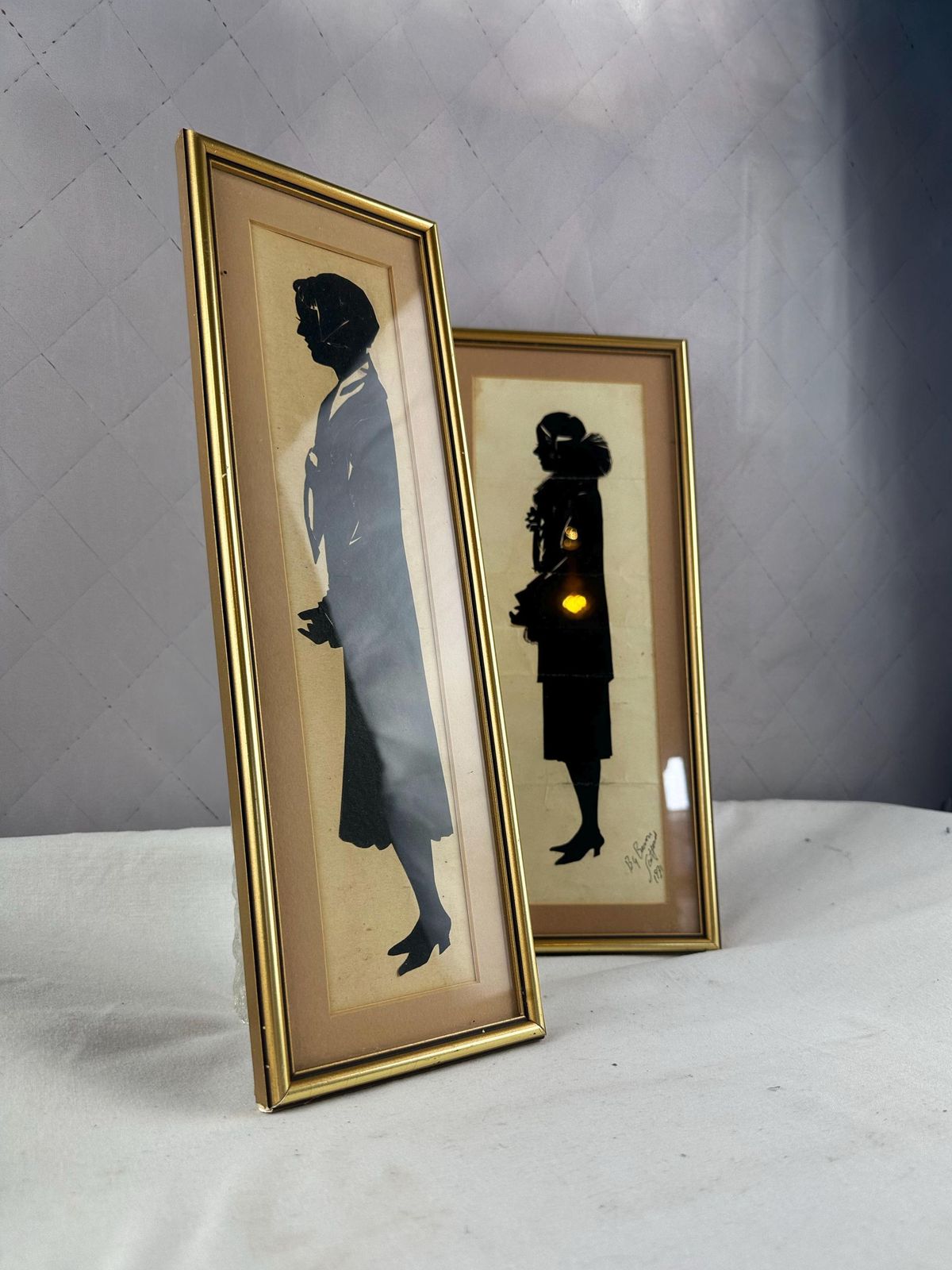 A Pair Of Silhouette Paper Cut Ladies By Artist Baron Scotford 1931 photo for sale