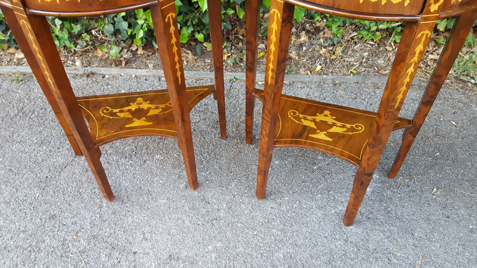 Matching Pair Of Walnut Single Drawer Demi Lune Hall Tables photo furniture
