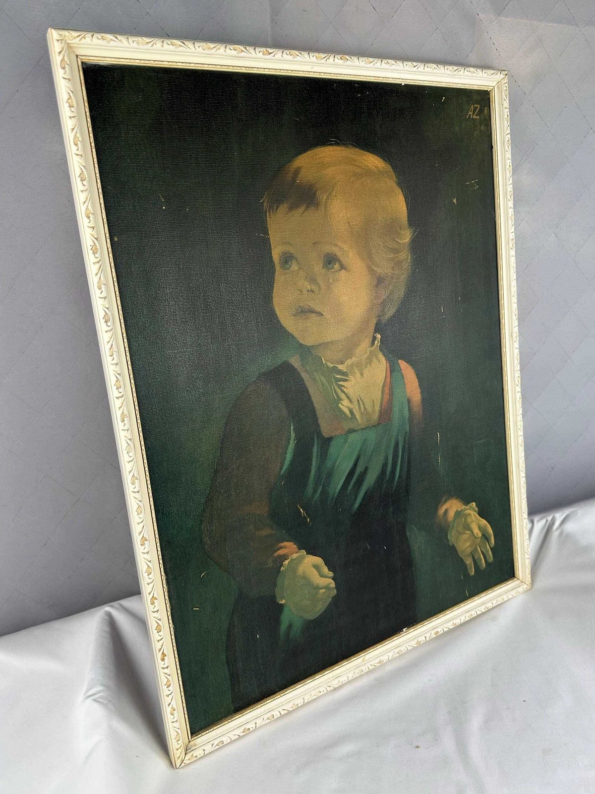 Art Large Vintage Framed Print Crying Boy, Teardrop Boy, Kitsch Art, Anna Zinkeisen, Childhood 1970's Art photo