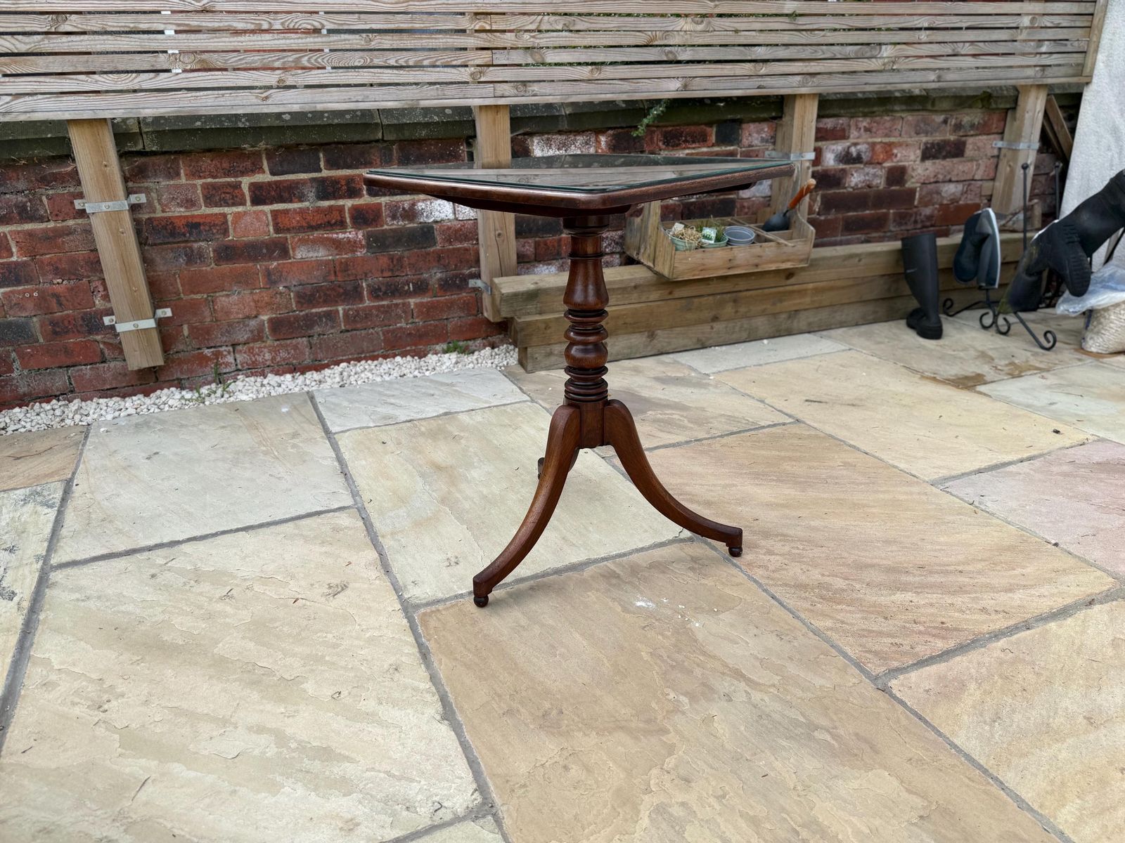 Antique Victorian Mahogany Wine Table, Pedestal Base And Glass Top photo buy
