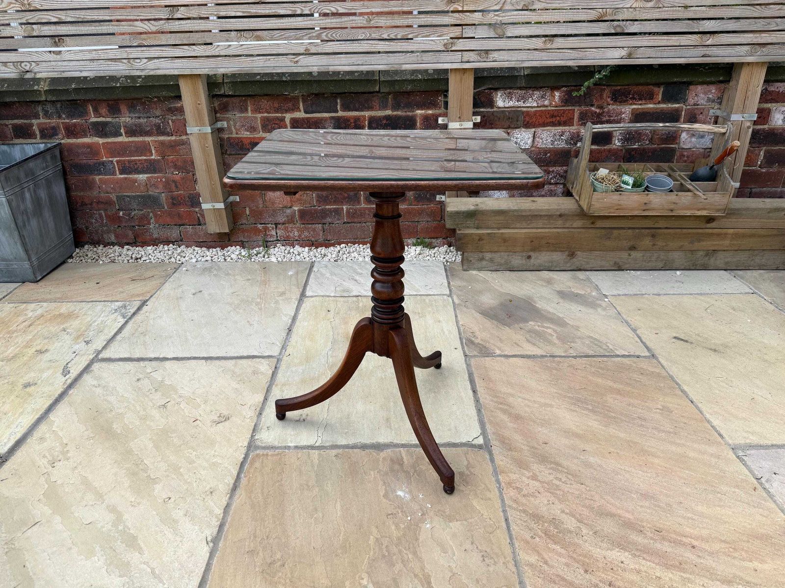 photo for sale Antique Victorian Mahogany Wine Table, Pedestal Base And Glass Top