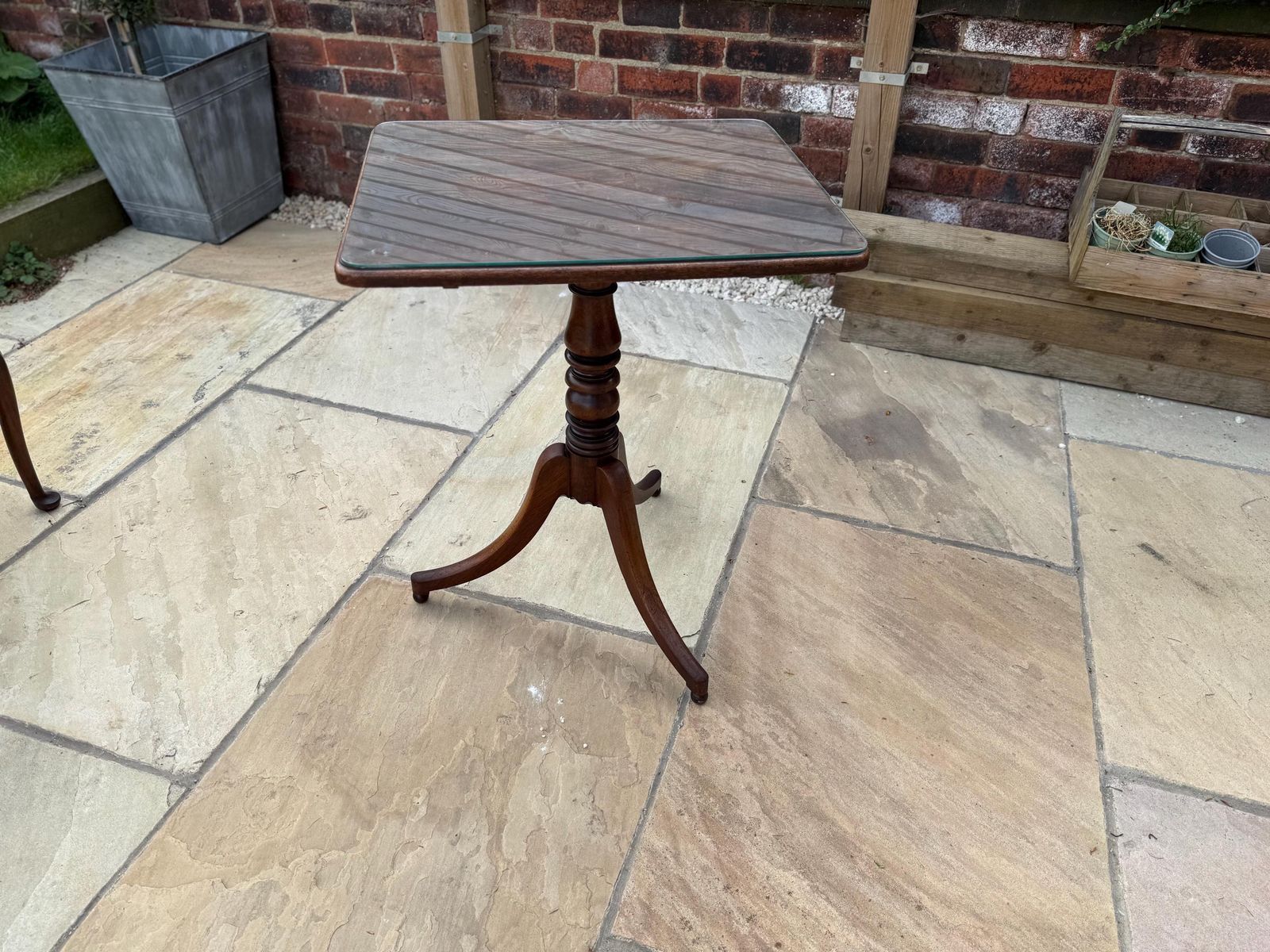 Furniture Antique Victorian Mahogany Wine Table, Pedestal Base And Glass Top photo