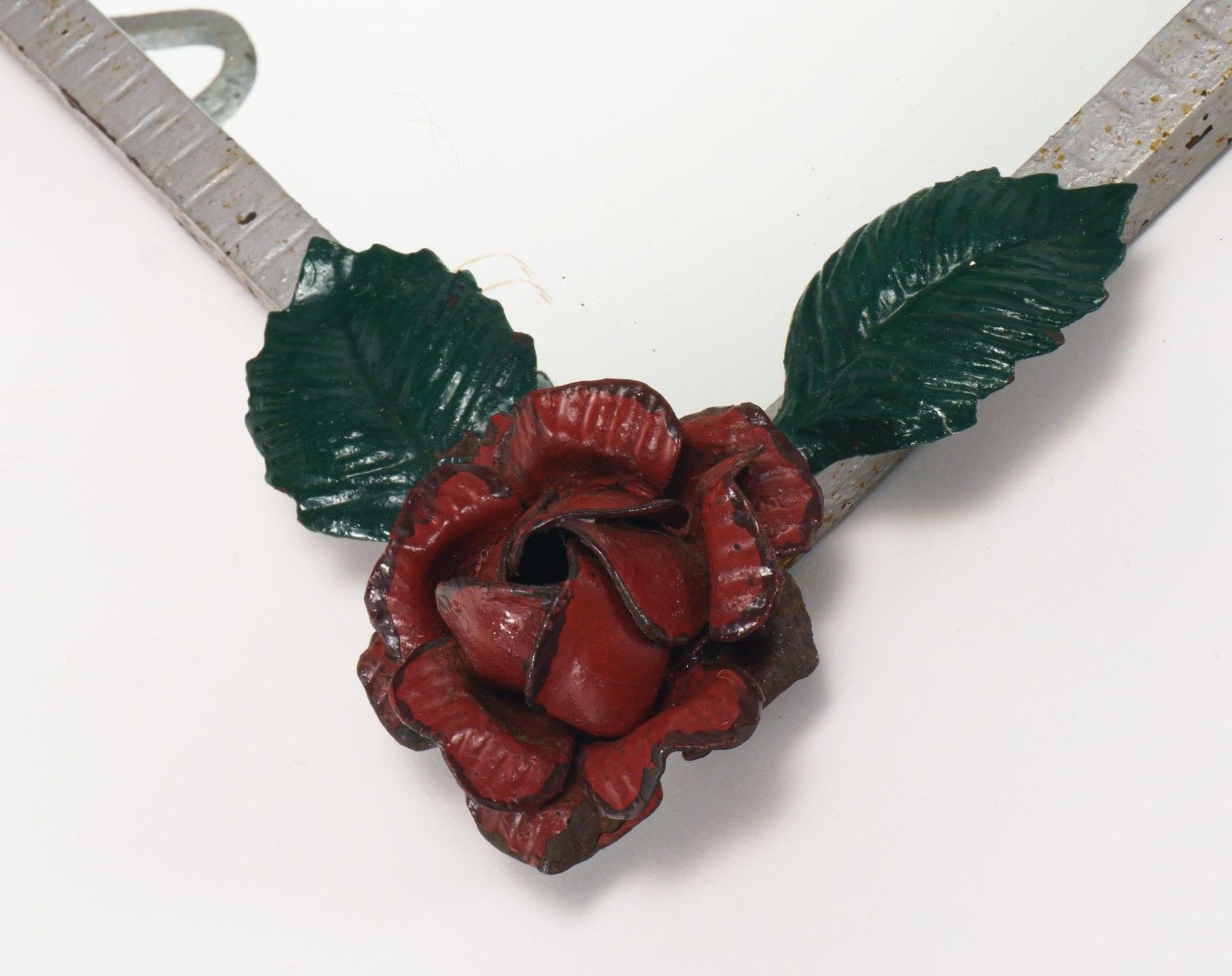 Antique 1930s French Wrought Iron Coat Rack Hall With Painted Rose Decoration photo Furniture