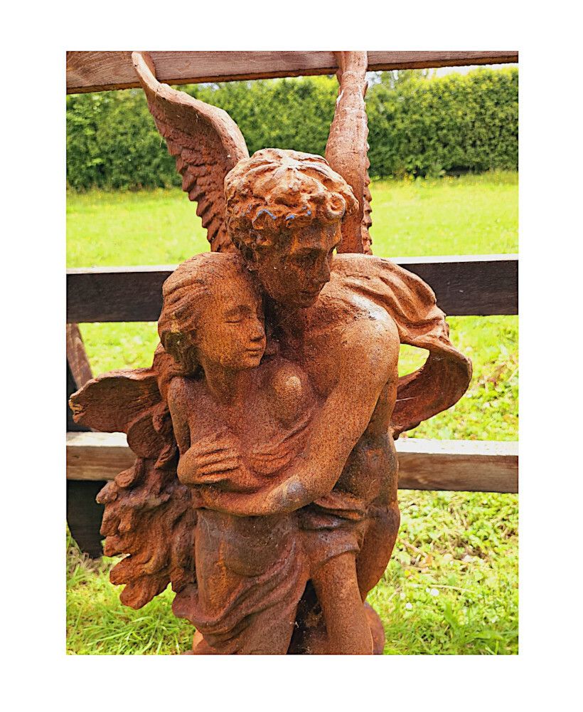 A Very Fine 20th Century Cast Iron Figurative Garden Sculpture Of Cupid And Psyche photo furniture