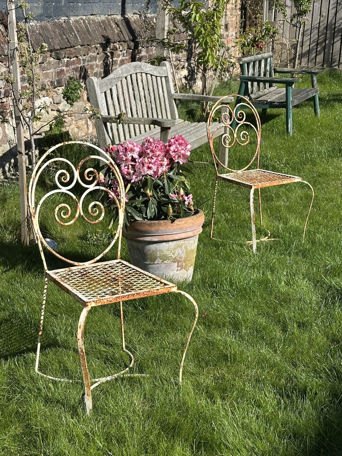 A Set Of Four French Painted Iron Garden Chairs photo Garden Furniture